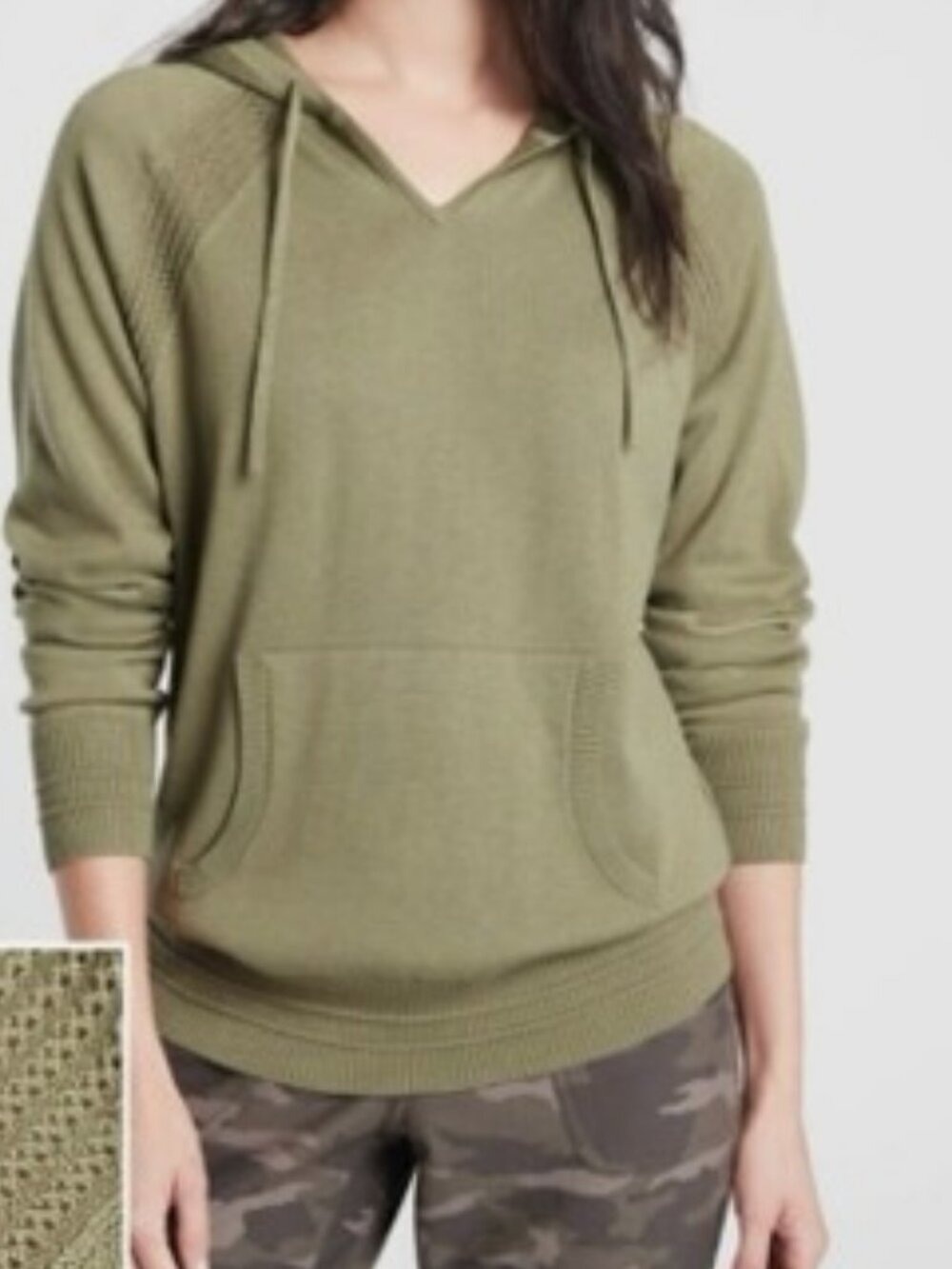 Athleta Evergreen Hoodie Sweater Green Pocket 1X - Picture 1 of 8